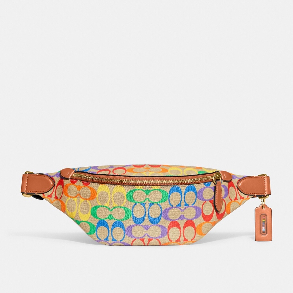 Coach 🌈 NWT! Charter Belt Bag 7 In Rainbow Signature Canvas
